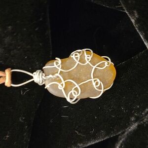 Wire Wrapped Handmade Amber Beer Bottle Brown Seaglass Pendant Necklace